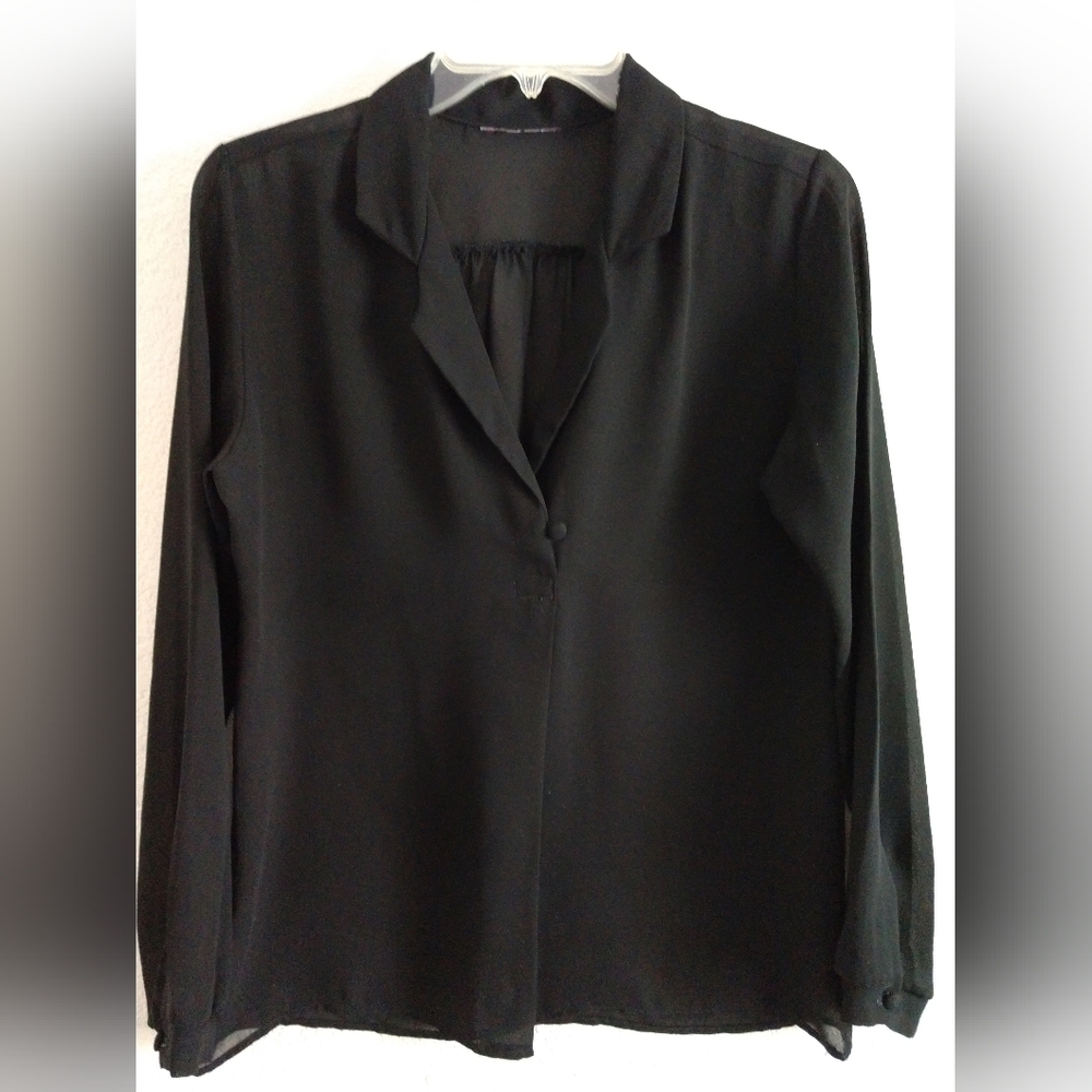 Lovely Sheer Black Blouse Long Sleeve  Size Medium Chest 36"